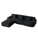 Modern L-Shaped Modular Sectional Sofa in Black Corduroy, 113' Oversized 3-Seater with Deep Seat and Movable Ottoman – No Assembly Required