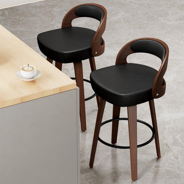 Swivel Bar Stools Set of 2, 26.8' Counter Height Bar Stools for Kitchen Island, Black Barstools Upholstered Faux Leather & Solid Wood Legs, VF