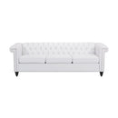 Chesterfield-Style 3 Seater Sofa with Button Tufting and Nail Head Accents in White PU