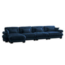 Modern Velvet L-Shaped Sectional Cloud Sofa, Convertible Deep 4-Seater Modular Couch with Pillows, Blue