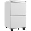 Metal 2 Drawer Mobile File Cabinet with Lock, Under Desk Office Steel Filing Cabinet, White, 25.6''H Legal/Letter Size Files Storage
