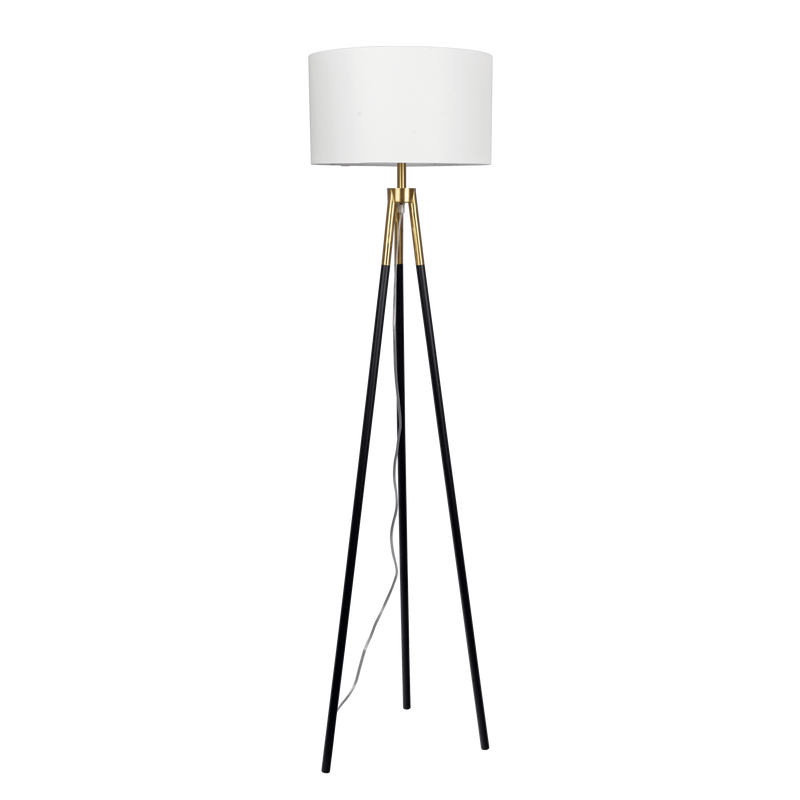 Sway Brassed Gold Floor Lamp with On/Off Switch Triple Legs White Fabric Shade