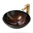 Amber Tempered Glass Vessel Sink, Round Artistic Textured Bathroom Sink Bowl, Countertop Vanity Basin