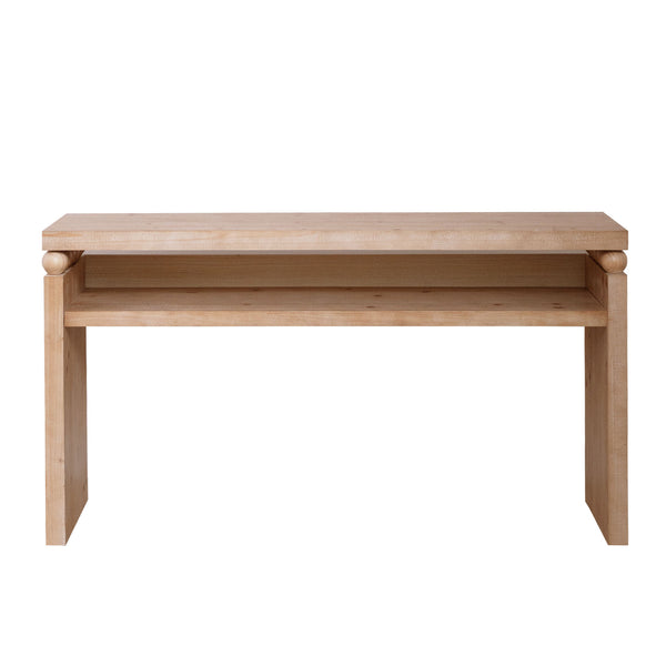 Modern Rustic Console Table – 59 Wood Entryway Table with Shelf & Decorative Bead Detail