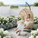 42 Extra Wide U-Base Hanging Egg Chair, 400lb Capacity Patio Swing with 8-Inch Cushion, Weatherproof PE Rattan & Waterproof Cover for Outdoor Garden, Balcony Use