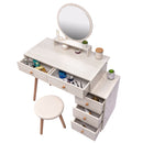 CRAZY ELF Makeup Vanity Table with Cushioned Stool, Large Capacity Storage Cabinet, 5 Drawers, Large Round Mirror, Fasionable Makeup Furniture (31.5'-43.2'L x 15.8'W x 48.1'H) Length Adjustable