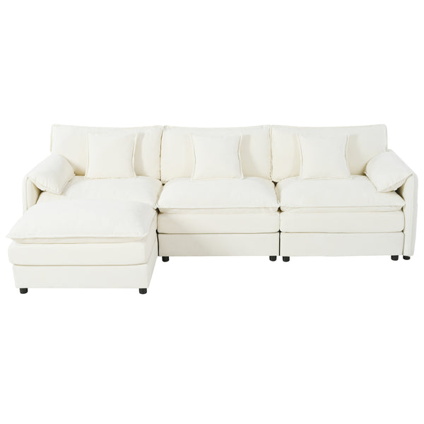 Modular Sectional Sofa Oversized Deep Seat L Shaped Couch Set with Movable Ottoman Beige Chenille