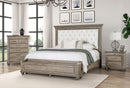 Formal Bedroom Furniture 3pc Set Queen Size Bed Nightstand Chest Aged Oak FB Bench w Storage Beige Padded Fabric