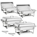 Rectangle Chafing Dish, 9 Qt 4 Pack Stainless Steel Chafing Dish, Food Warmer Chafer Complete Set with Hollow Handle, 2 Food Tongs, Lid, Fuel Holder, Chafer Dishes for Banquet Party Wedding