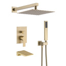 Luxury Bathroom Shower System with 12 Inch Rain Shower Head Handheld Mixer Brushed Gold