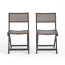 Bistro Foldable Chair with Wicker Backrest, Set of 2, Grey and Brown