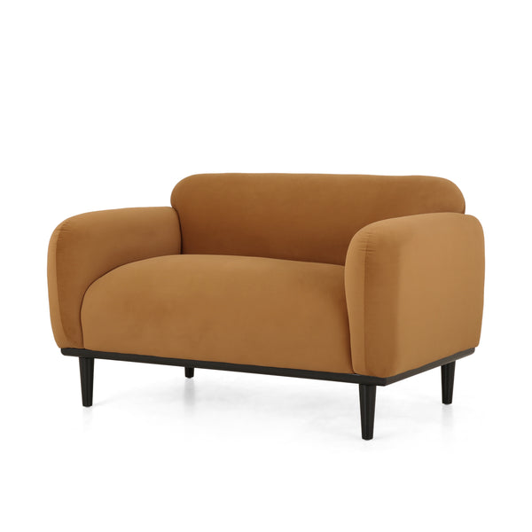 Sway Upholstered Loveseat with Wood Legs and Round Arms, Yellow