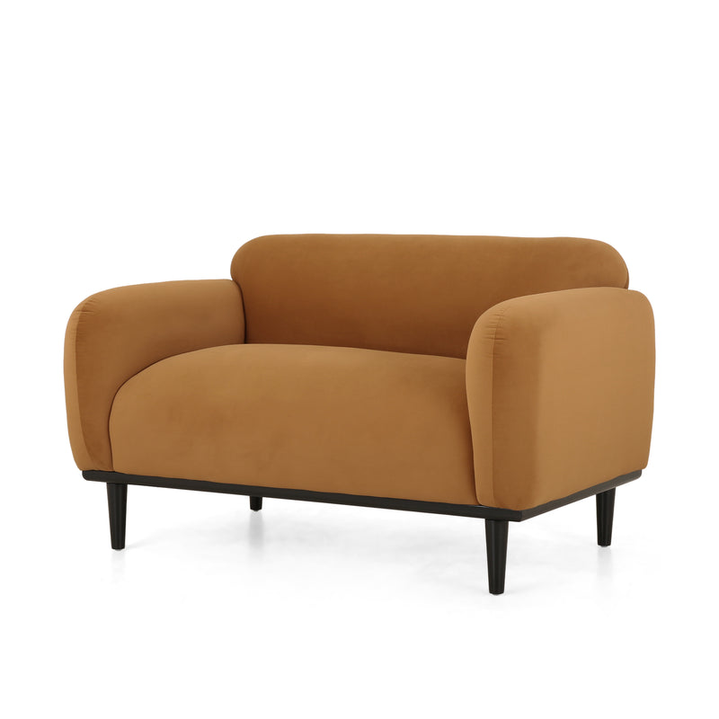 Sway Upholstered Loveseat with Wood Legs and Round Arms, Yellow