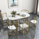TOPMAX Modern 7-Piece Dining Table Set with Faux Marble Compact 55Inch Kitchen Table Set for 6, Golden+White