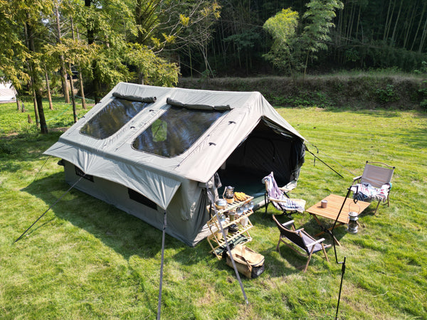 9.8 x13ft  Inflatable Camping Tents with Hand Pump, Air Glamping Tents, Easy Setup Waterproof and Windproof Blow up Tent, 4 Seasons Oxford Cabin Tent with Mesh & Chimney Window. Army green