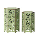 Outdoor ELIANA Side Table Set, Sunburst Design in Crackle Green, Iron, 2 Pieces