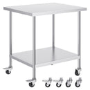 Stainless Steel Work Table 30 x 36 x 38 Inch, with 4 Wheels, 3 Adjustable Height Levels, Heavy Duty Food Prep Worktable for Commercial Kitchen Restaurant, Silver