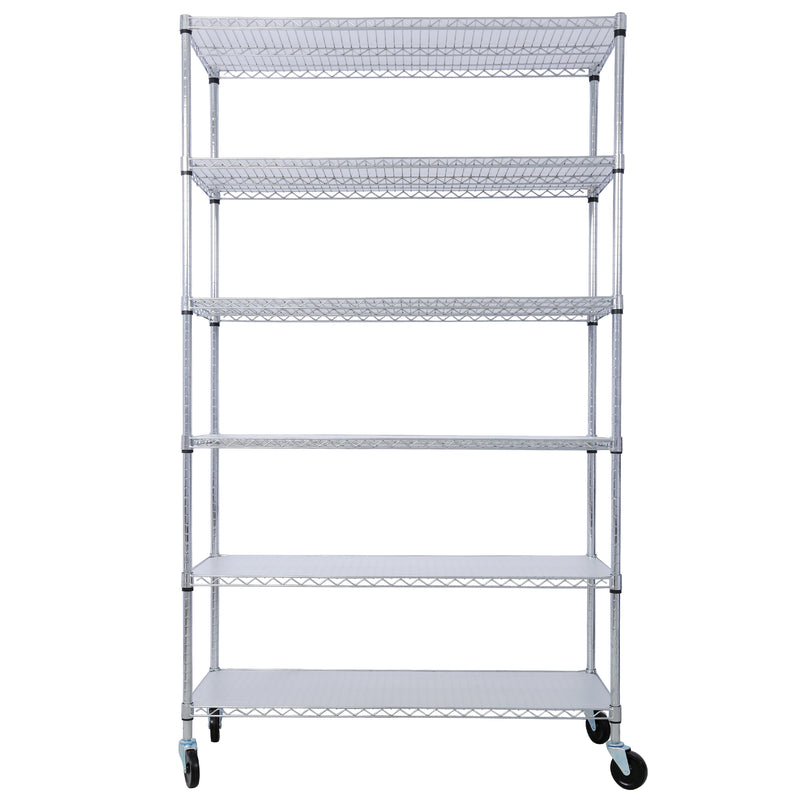 6 Tier 6000lbs Capacity NSF Metal Shelf Wire Shelving Unit, Heavy Duty Adjustable Storage Rack with Wheels & Shelf Liners for Commercial Grade Utility Steel Storage Rack, chrome- 84'H x 48'L x 20'D
