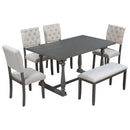 TREXM Retro Style Dining Table and Chair Set with Special-shaped Legs, Foam-covered Seat Backs & Cushions, Gray Solid Wood