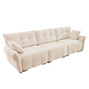 Modern 3-Seater Sofa Set with 2 Ottomans & Pillows, Solid Wood Frame, Textured Chenille Cover, High-Rebound Cushions, White