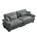 Modern Velvet Two-Seater Sofa with Bolstered Armrests and Pillows, Grey, Large Size