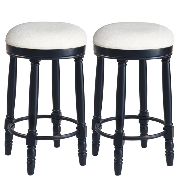 AGODY 360° Swivel Wooden Barstools Set of 2 with Fabric Upholstered Seat, Black Finish, 26' Counter Height