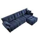 Elegant Blue Three-Seater Sofa Set with Ottoman and Pillows, Solid Wood, Textured Chenille, High-Resilience Cushions