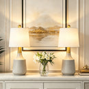 20 Inch Ceramic Table Lamps Set of 2, Modern Bedside Lamps with White Linen Shade, Off-White Table Lamps with Rotary Switch Control for Bedroom Living Room