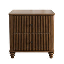 Mid Century Modern Fluted Nightstand 2-Piece Set, 21.65' Wide Wooden Bedside Table with 3 Drawers, Walnut Finish