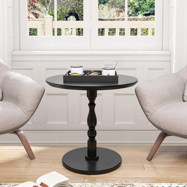 23'' Black Accent Round Table, Round Side Table, Small Table for Small Spaces, Modern Accent Nightstand with Solid Wood Leg for Living Room, Bedroom, Corners, and Office (Black)