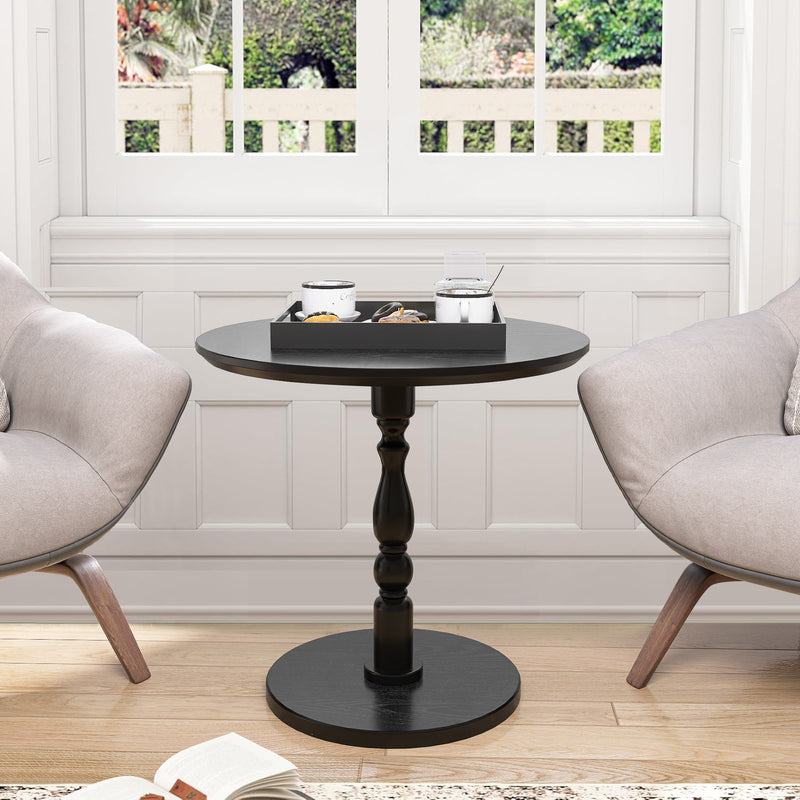 23'' Black Accent Round Table, Round Side Table, Small Table for Small Spaces, Modern Accent Nightstand with Solid Wood Leg for Living Room, Bedroom, Corners, and Office (Black)