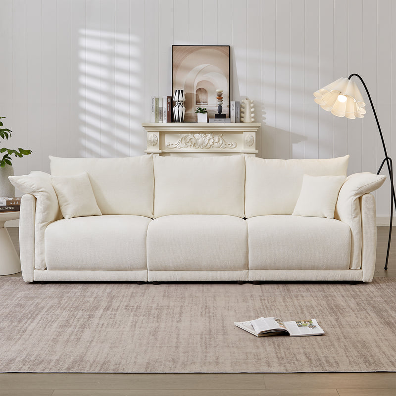 98.5' 3-seater sofa with unique design and soft arm pillows Contemporary style linen sofa with 3 comfortable cushions with 2 pillows Suitable for living room bedroom and office,beige