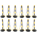 12 Pack Traffic Delineator Post Cones with Fillable Base, Adjustable Plastic Safety Barrier with 5Ft Plastic Chain, Outdoor and Indoor Crowd Control Stanchion for Traffic Control and warning Y/B