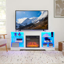 TV Stand Electric Fireplace TV Stand with Glass Shelves, 3D Fireplace TV Stand with LED Lights Wood with USB Charging Outlet Modern Television Table Center for TV up to 32-62' White 58''W*15.5''D*24.4