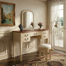 46'  Vintage Makeup Vanity with  Curved Flower Frame Mirror, Elegant Dressing Table with 5 Drawers and Leather Stool, Vanity Desk with Solid Wood Legs and Antique Handles for Bedroom