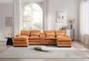 Modern U-shaped Sofa with Console,Cupholders and USB Ports,6-seat Upholstered Symmetrical Indoor Furniture,Sleeper Couch Set with Chaise for Living Room,Apartment,Orange