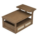 U-Can Modern Coffee Table, Coffee Table with 1 Storage Shelf, 2 Tabletops and 1 Rattan Drawer For Living Room
