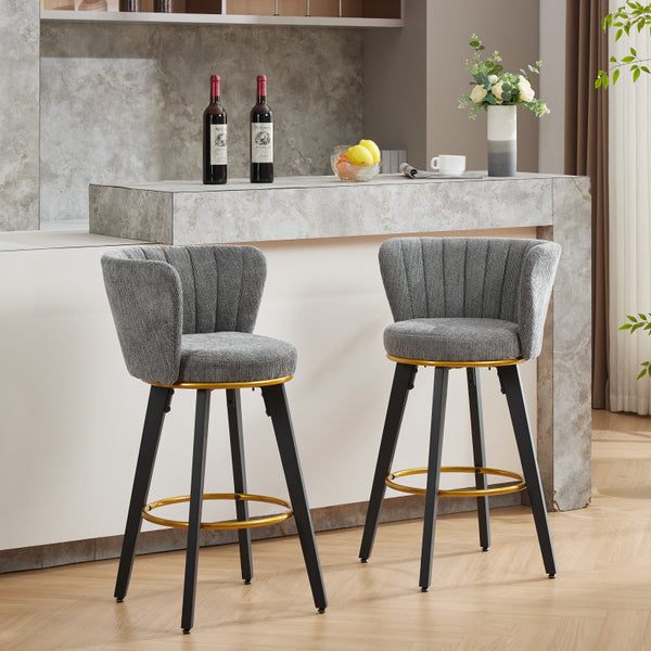 Counter Height Bar Stools Set of 2, 360° Swivel Upholstered Barstools with Backs and Metal Legs, 26' H Seat Height, Velvet Fabric,Goldy Footrest