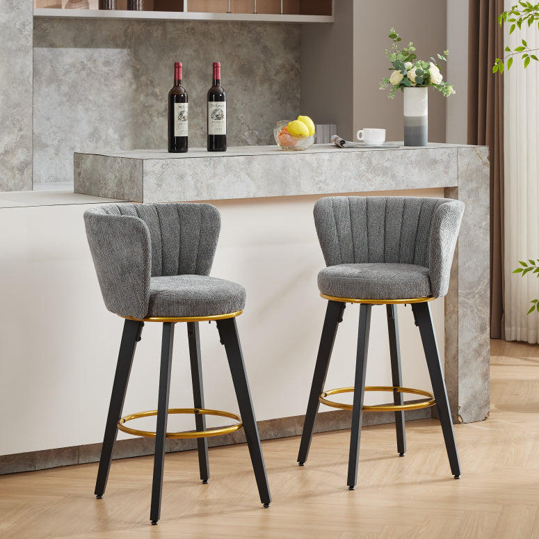 Counter Height Bar Stools Set of 2, 360° Swivel Upholstered Barstools with Backs and Metal Legs, 26' H Seat Height, Velvet Fabric,Goldy Footrest