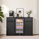 53'' Fluted Bar Cabinet with Fridge Space (Fridge Not Included), Modern Coffee Station with Charging Hub & Wine Glass Rack, Walnut Buffet Sideboard for Home Beverage & Liquor Storage.