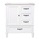 Retro-Inspired 30' Bathroom Vanity with Sink, White Painted Finish, Solid Wood Legs, MDF Cabinet, Ceramic Top, 3 Drawers, Adjustable Feet