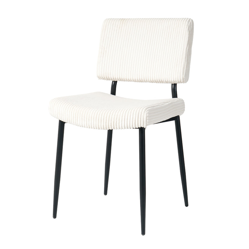 Modern Beige Dining Chair Fabric Upholstered Chairs with Black Metal Legs for Home and Bedroom