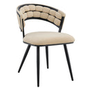 Modern Beige Velvet Dining Chairs with Black Metal Legs, Set of 2 for Dining Room & Kitchen