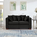 Modern Design Living Room Sofa Square armrest with Silver Nails Decoration Upholstered Velvet Loveseat Black