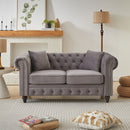 FX 63.5' modern design chesterfield sofa, velvet sofa button design living room sectional sofa, button tufted with nail design arms with 2 pillows, upholstered fabric and wood legs