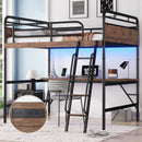 Full Size Metal Loft Bed with Desk, Metal Loft Bed with LED Light and Charge Station,Black(Expect Arrival Date 2025/5/15)