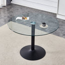 40' Round Transparent Tempered Glass Dining Table with Black Metal Bracket and Base, Reinforced Glass, Iron Pipe Spraying, Suitable for Restaurants, Living Rooms, and Conference Rooms