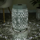 Solar Side Table with Built-in Solar Battery,Stunning Flower Pattern at Night,Eco-Friendly and Energy Efficient Outdoor Furniture Ideal,for Patios Gardens and Backyards(White)