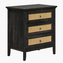 Boho Coffee Brown Rattan Nightstand with 3 Drawers - Tall Engineered Wood End Table