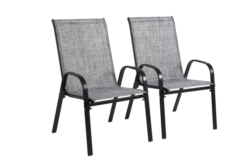 2 Piece Patio Chairs, Outdoor Camping Chairs with Breathable Textilene Fabric, Set of 2 Garden Chairs with Armrest High Backrest for Garden Patio Pool Beach Yard Space Saving ( Grey)